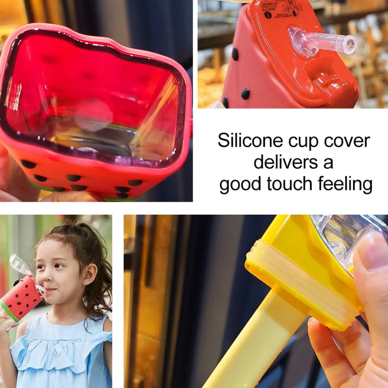 Ice Cream Water Bottle with Straw & Hanging Strap