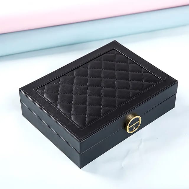 Faux Leather Jewelry Organizer Box Modern Quadrilateral Design for Earrings, , Rings, Necklaces & Bracelets, Multi-Compartment