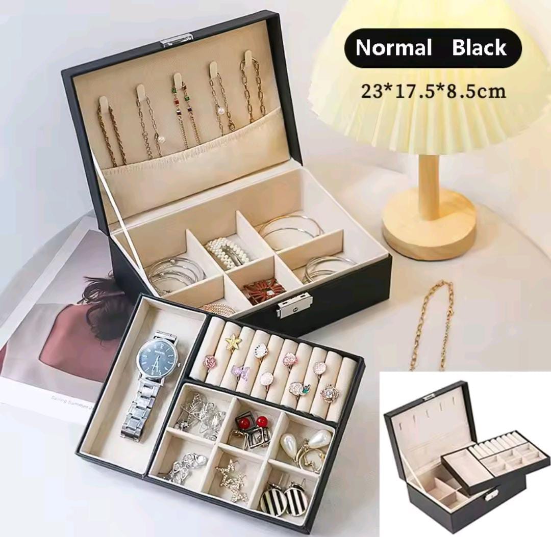 New Double-Layer Faux Leather Jewelry Box Jewelry Storage Box Large Space Jewelry Holder Gift