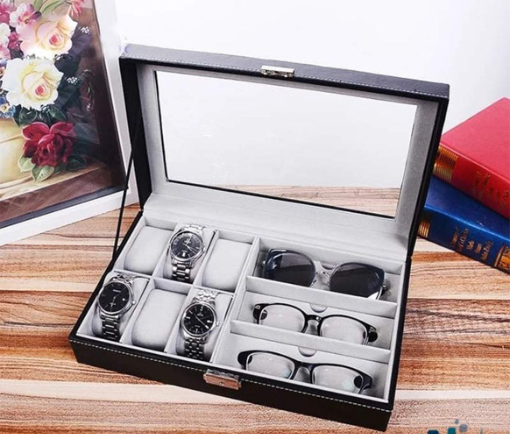 6 Slot Watches and 3 Slot Sunglasses Organizer Box Pu Leather Material