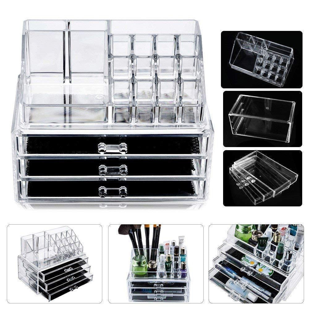 Makeup Organizer and Storage For Vanity,Large Acrylic Cosmetics Display Cases 3 layer