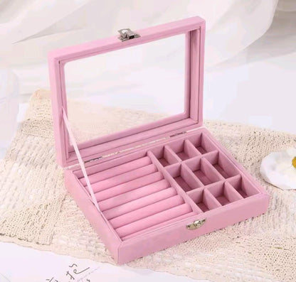 Small Velvet Carrying Case With Cover Jewelry Ring Display Box Tray Holder Storage Box Earrings Ring Bracelet Organizer