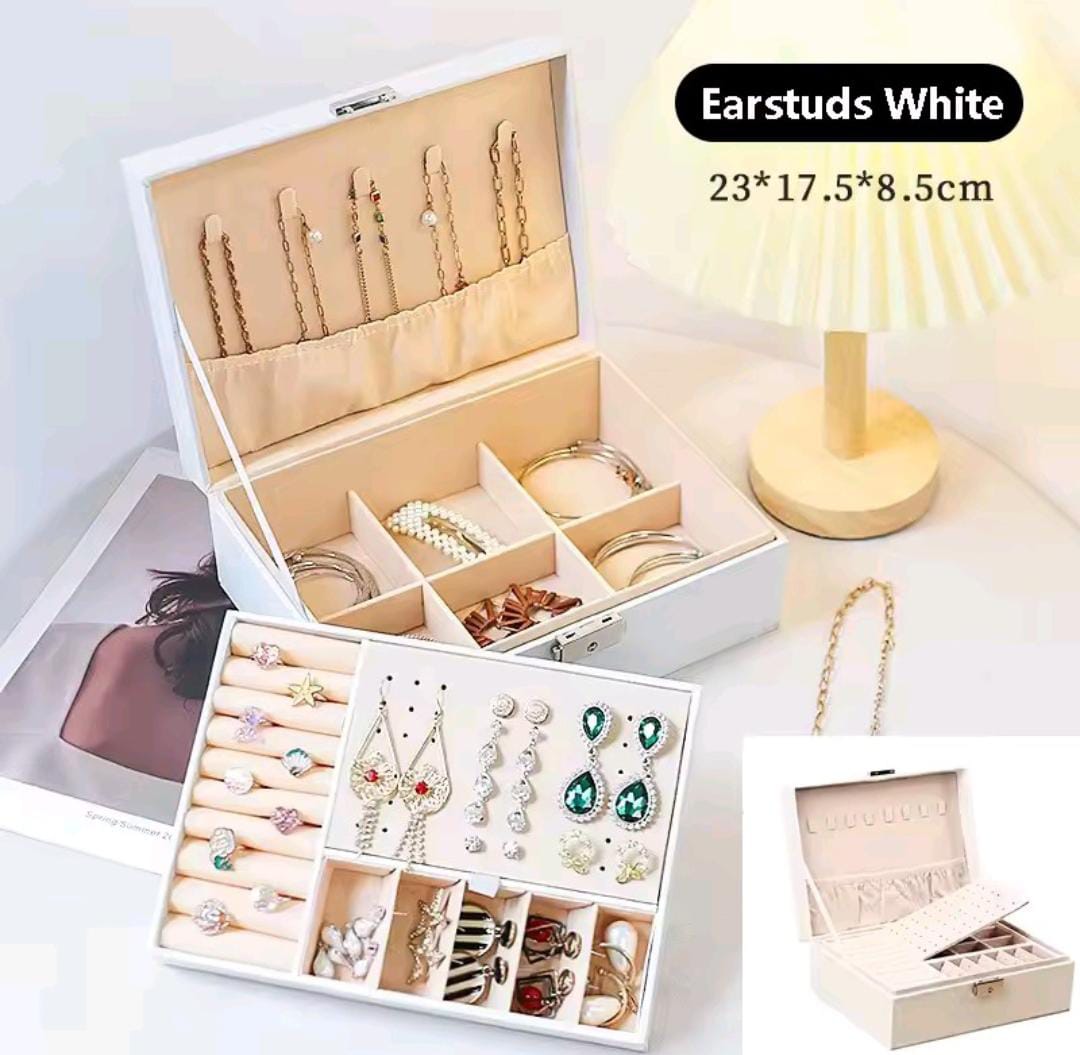 New Double-Layer Faux Leather Jewelry Box Jewelry Storage Box Large Space Jewelry Holder Gift