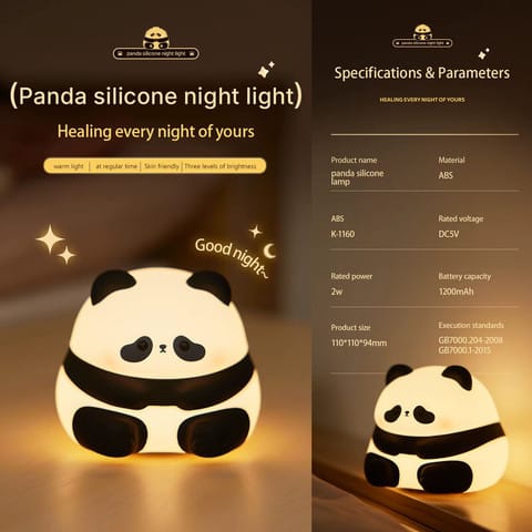 Cute Panda Silicone LED Night Light – Rechargeable Bedside Lamp for Kids & Home Decor desgn Selction from variant