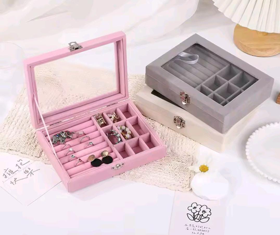 Small Velvet Carrying Case With Cover Jewelry Ring Display Box Tray Holder Storage Box Earrings Ring Bracelet Organizer