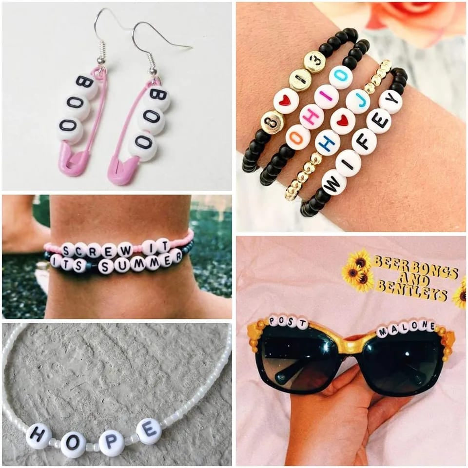 200 Pcs Acrylic Alphabet A-Z Heart Beads