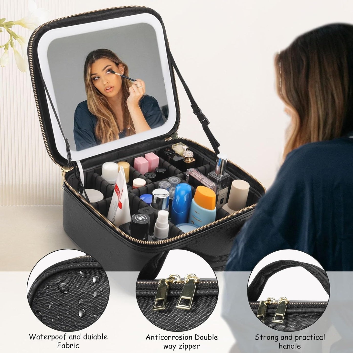 Travel Makeup organizer With 3 Changing LED Light (Makeup not included )