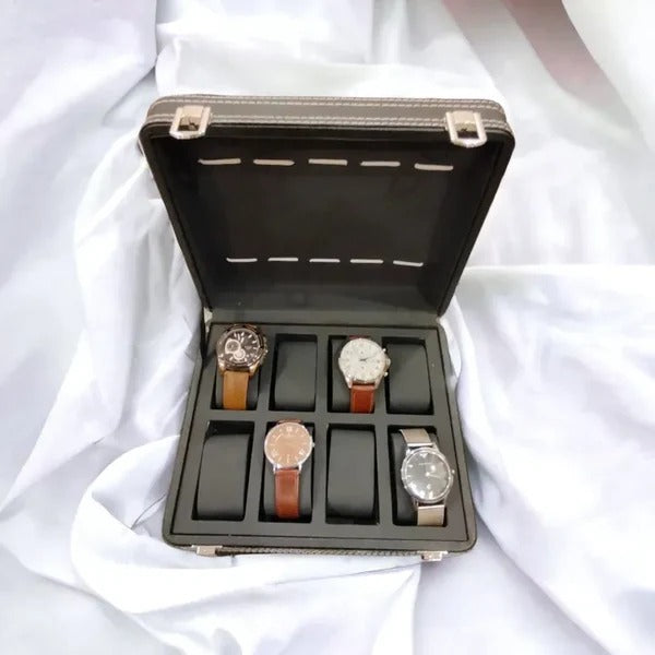 8 Slot Premium Quality Full Black Pu Leather Watch Box Organizer