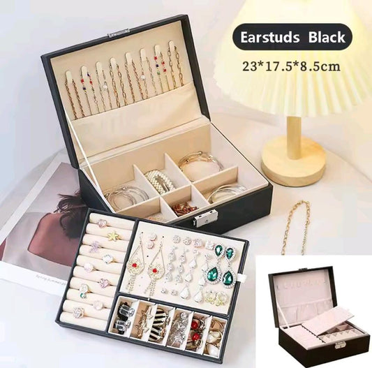 New Double-Layer Faux Leather Jewelry Box Jewelry Storage Box Large Space Jewelry Holder Gift