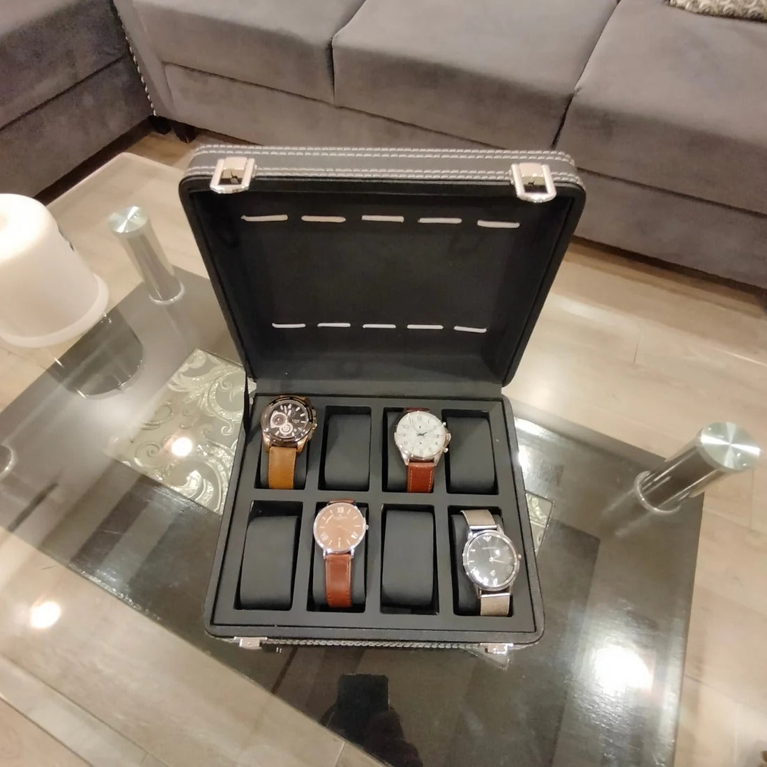 Premium Quality Full Black Pu Leather Watch Box  & Watch Organizer Many Variant 6 Slot ,8 Slot, 12 Slot Available