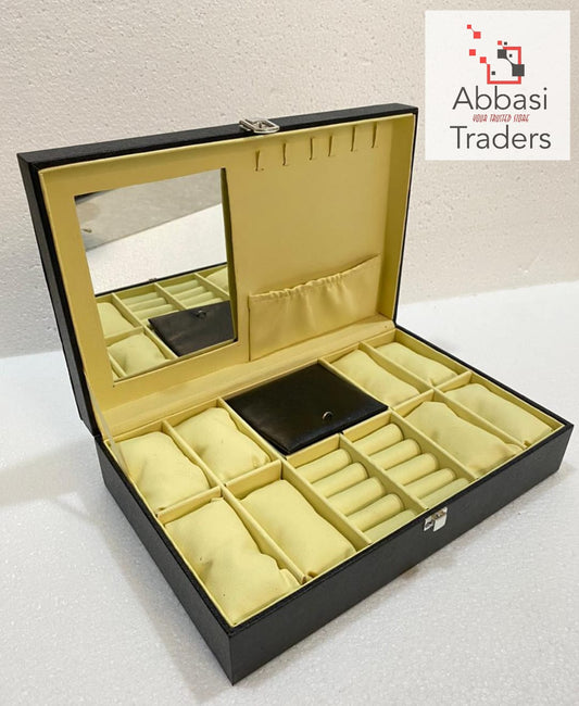 8 Slot Watches Plus Jewellery Organizer With Bracelet , Ring , Mirror Many Partition Pu Leather Material
