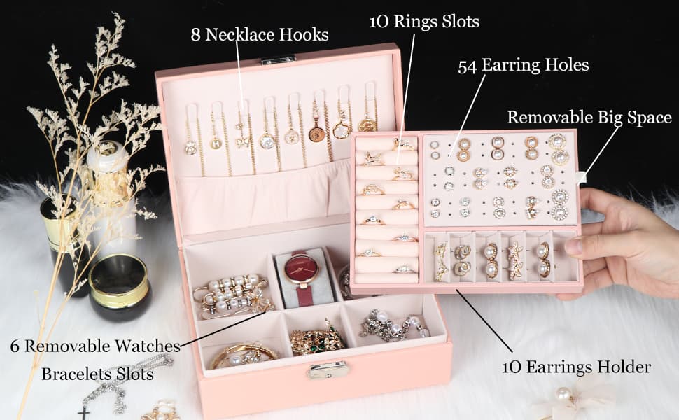 New Double-Layer Faux Leather Jewelry Box Jewelry Storage Box Large Space Jewelry Holder Gift