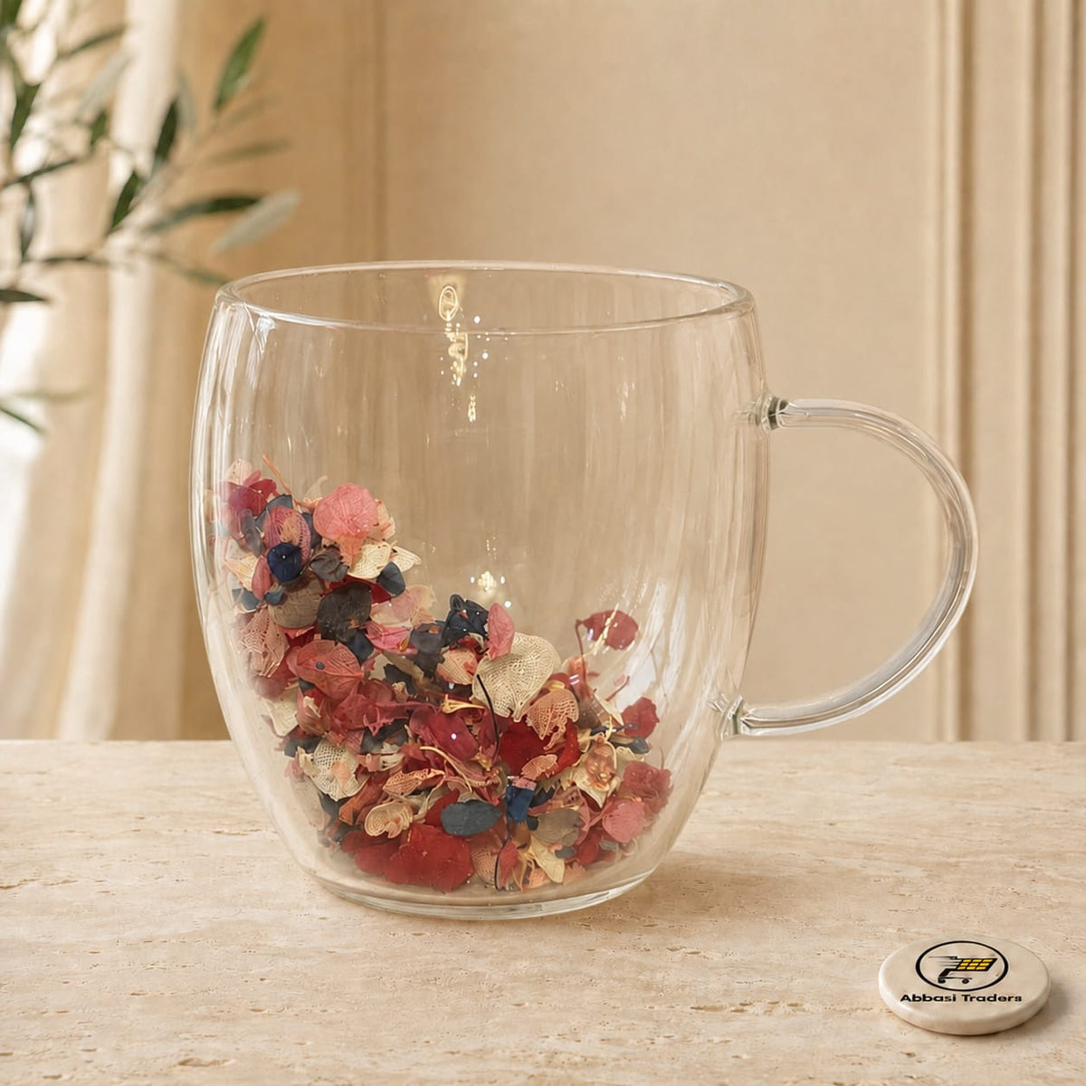 Dried Flower Double Wall Glass Coffee Mug – 250ml