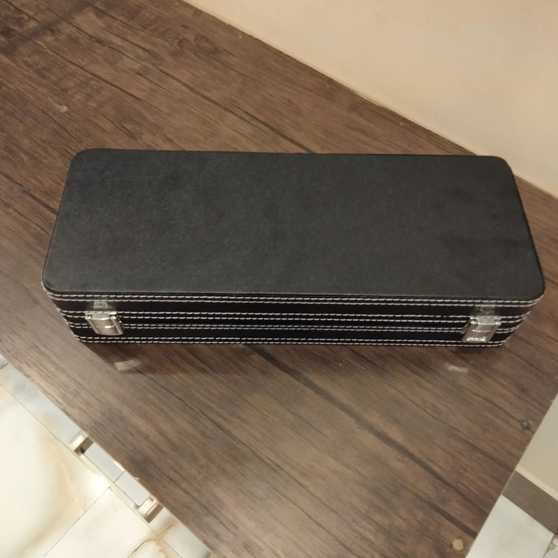 6 Slot Premium Quality Full Black Pu Leather Watch Organizer