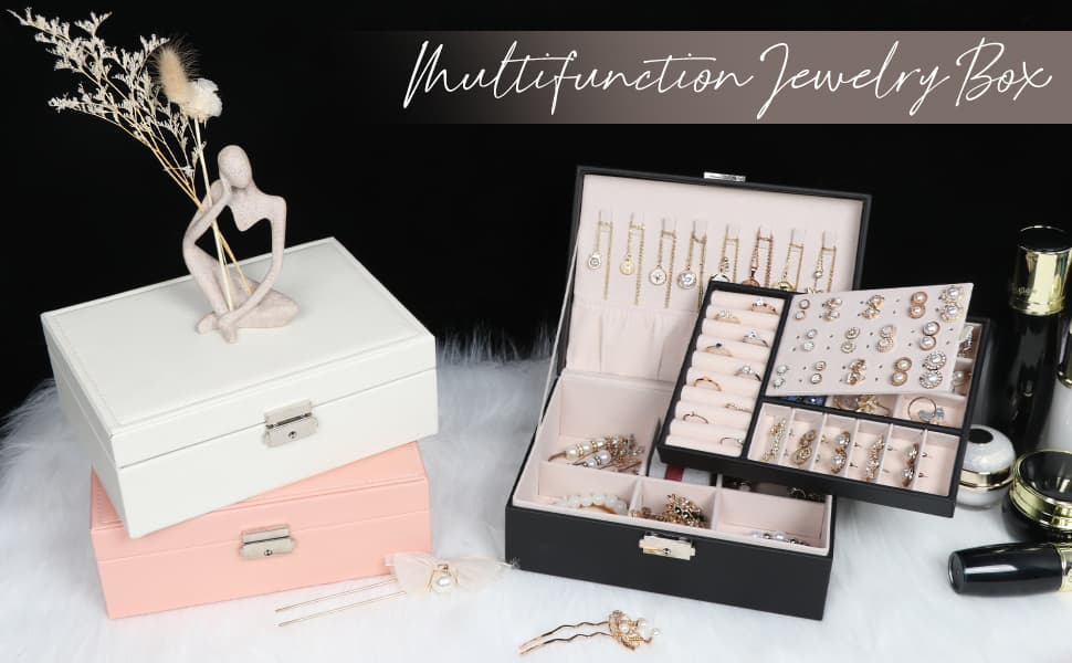 New Double-Layer Faux Leather Jewelry Box Jewelry Storage Box Large Space Jewelry Holder Gift