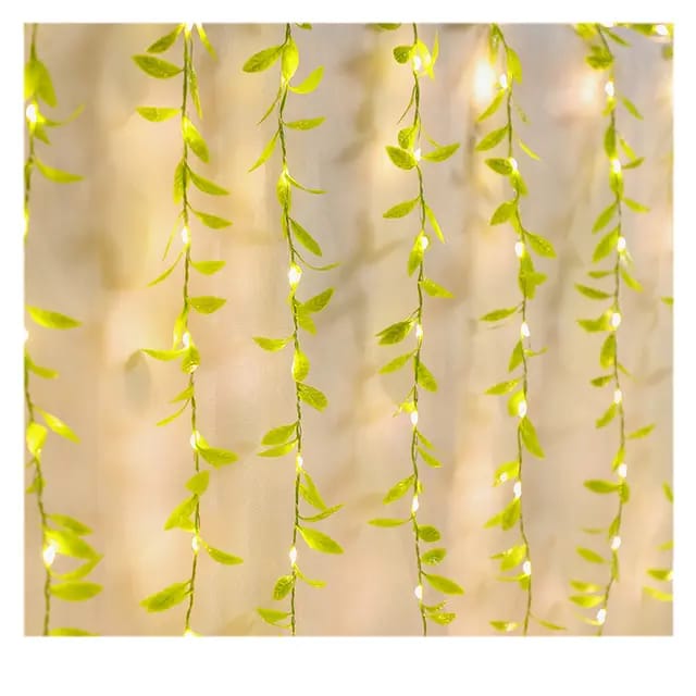 Artificial Vine Leaf Curtain LED String Copper Light, 200 LEDs, 8 Modes, Adjustable Brightness, AC Plug, 3x1m- Ideal for Bedroom, Garden & Birthday Decor (Warm White, 3x1Meter)