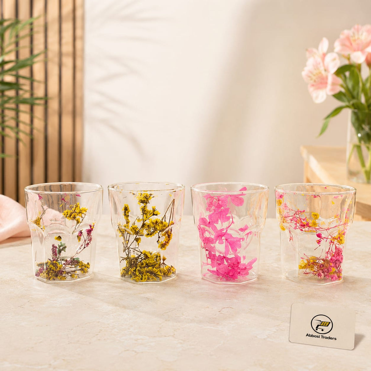 Dried Flower Double Wall Drinking Glass 250 ML