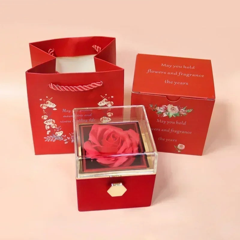 Rotating Rose Flower Jewelry Box Ring Earrings Necklace Storage Boxes Wedding Valentine's Day Gift Boxes for Lovers