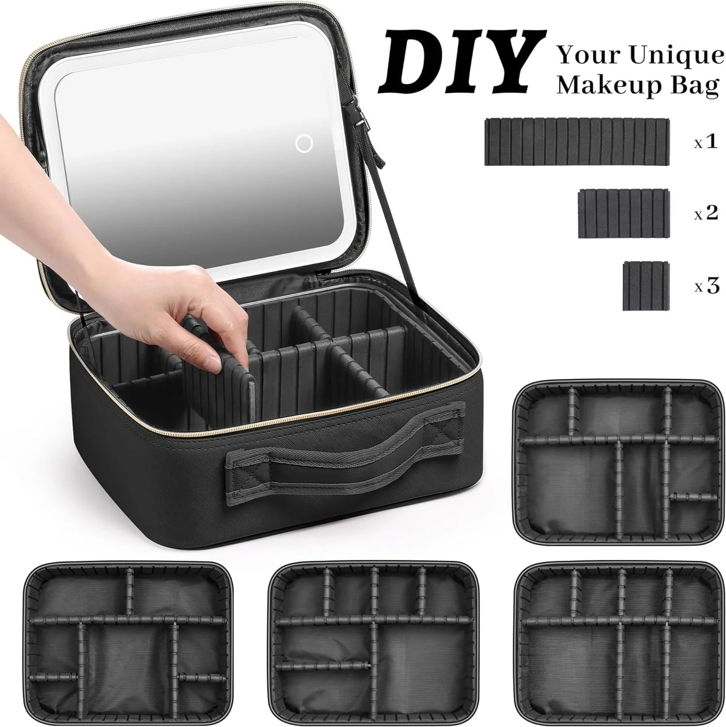 Travel Makeup organizer With 3 Changing LED Light (Makeup not included )