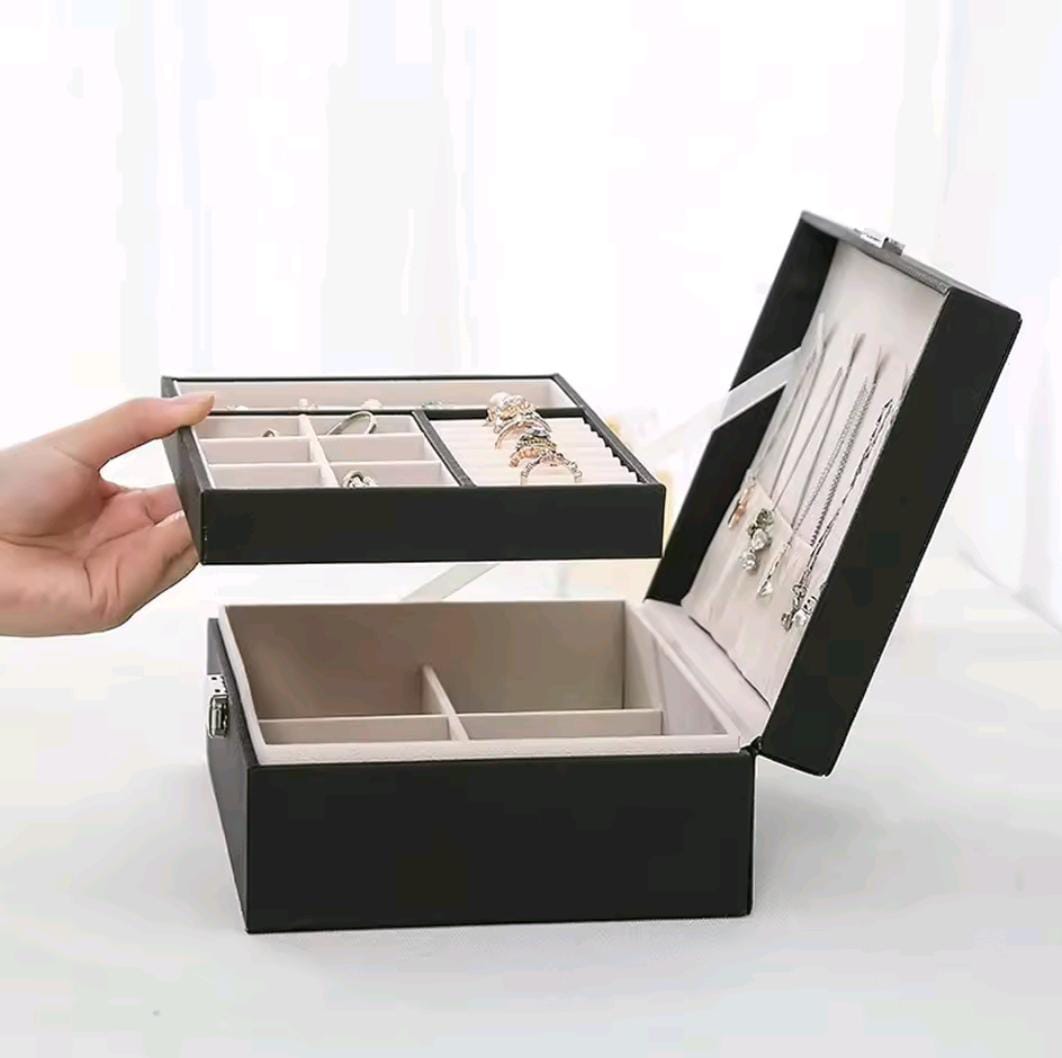 New Double-Layer Faux Leather Jewelry Box Jewelry Storage Box Large Space Jewelry Holder Gift