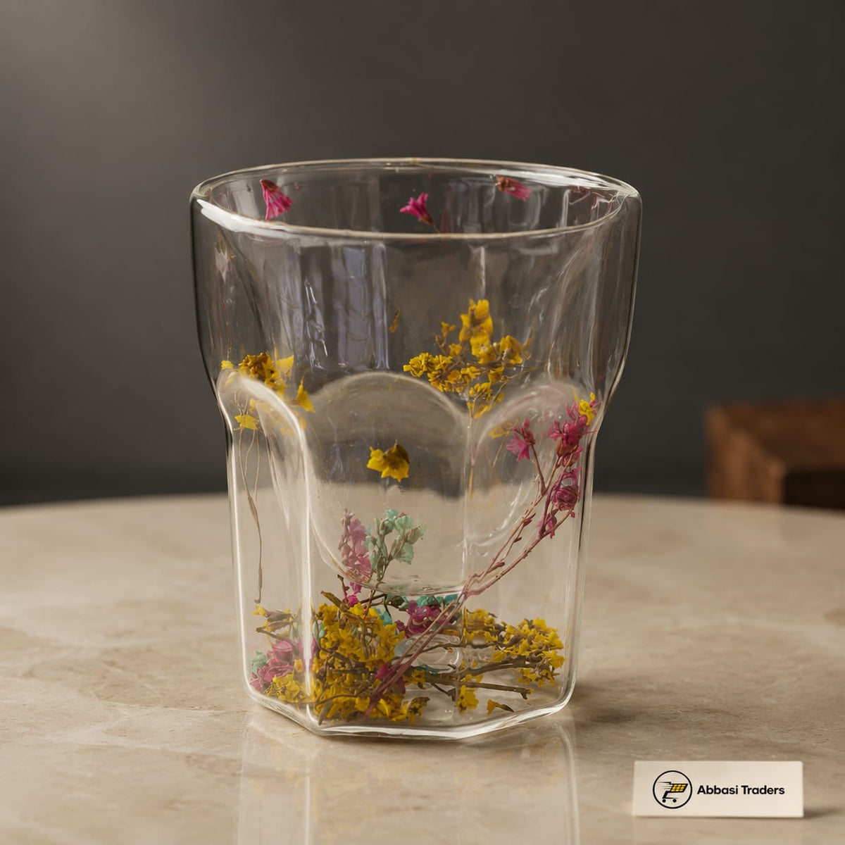 Dried Flower Double Wall Drinking Glass 250 ML