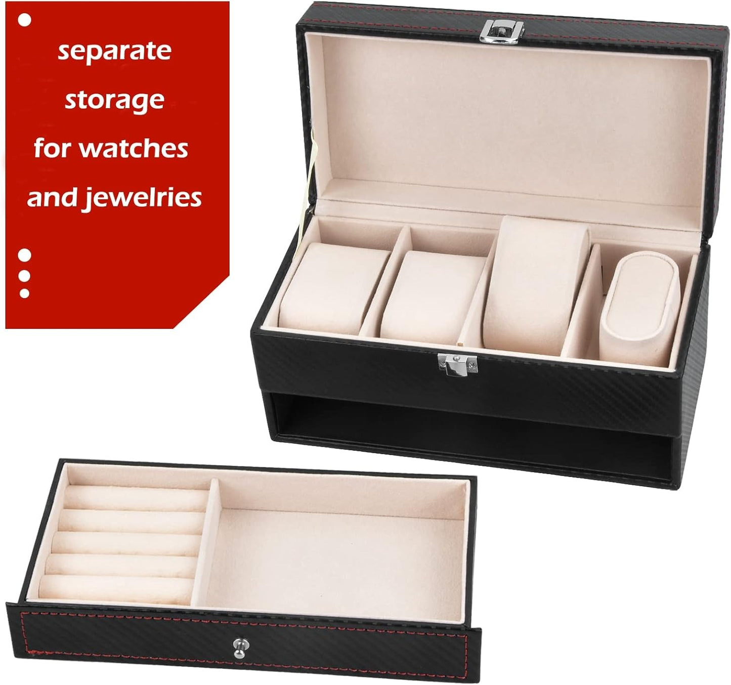4 Slot Watches With Draw Jewellery Organizer Pu Leather Material High Quality