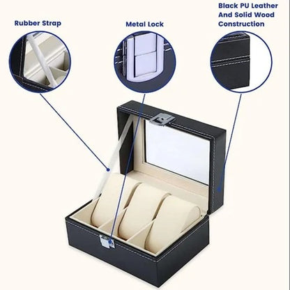 Black PU Leather Watch Storage Box  3 slot / 6 slot / 10 slot / 12 slot available