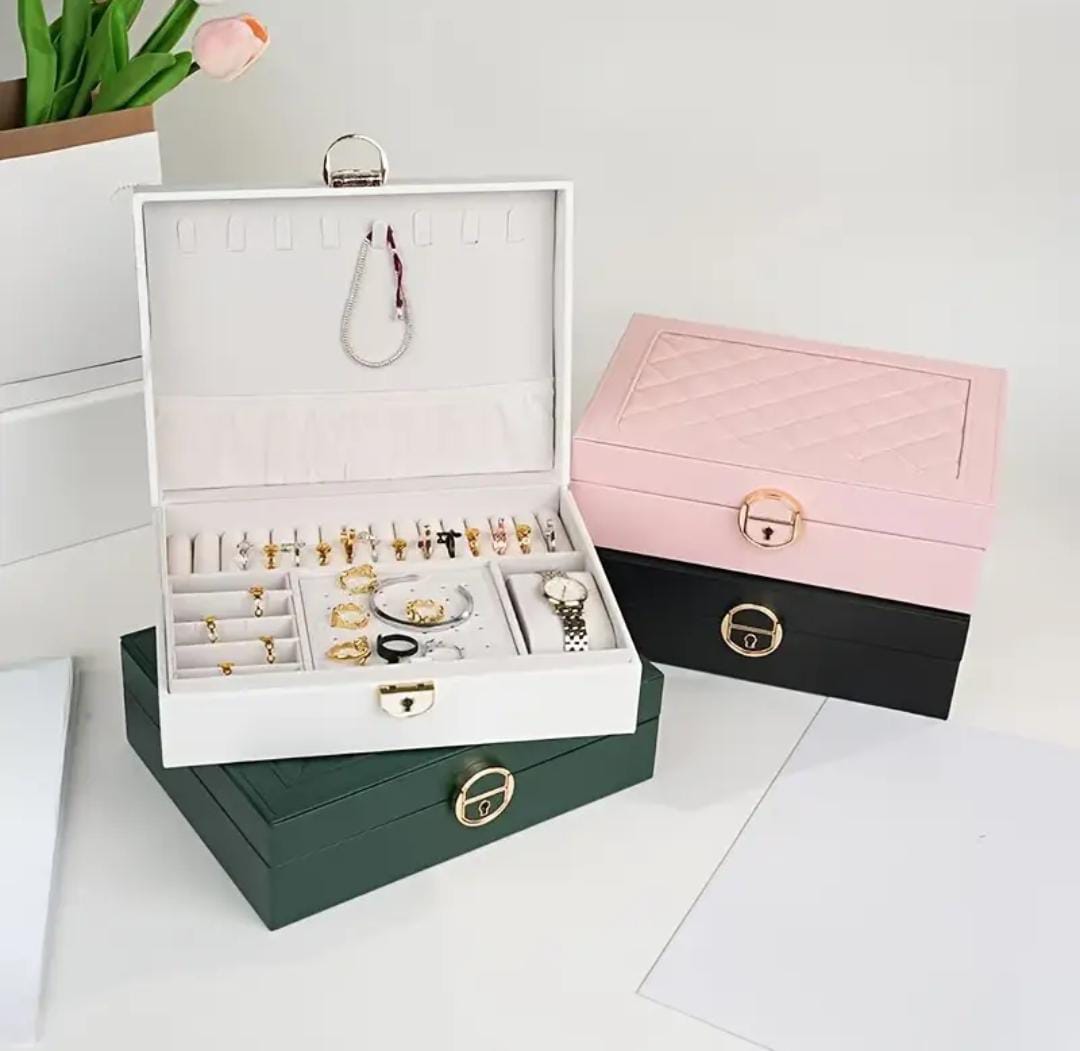 Faux Leather Jewelry Organizer Box Modern Quadrilateral Design for Earrings, , Rings, Necklaces & Bracelets, Multi-Compartment