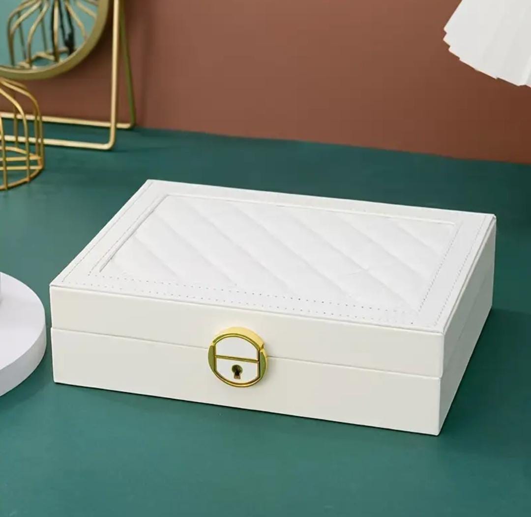 Faux Leather Jewelry Organizer Box Modern Quadrilateral Design for Earrings, , Rings, Necklaces & Bracelets, Multi-Compartment