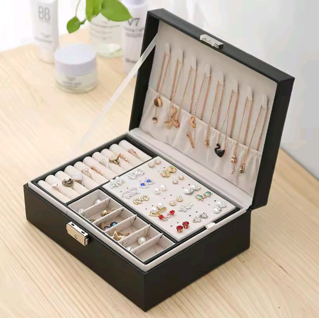 New Double-Layer Faux Leather Jewelry Box Jewelry Storage Box Large Space Jewelry Holder Gift