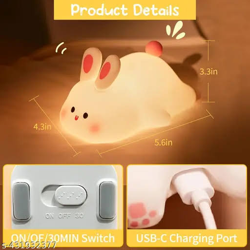 Cute Panda Silicone LED Night Light – Rechargeable Bedside Lamp for Kids & Home Decor desgn Selction from variant