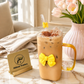 Cute Coquette Bow Glass Tumbler with Handle, Lid & Straw