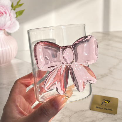 Cute Pink Bow Glass Cup – Coquette Aesthetic Drinking Glass (1 Pc)