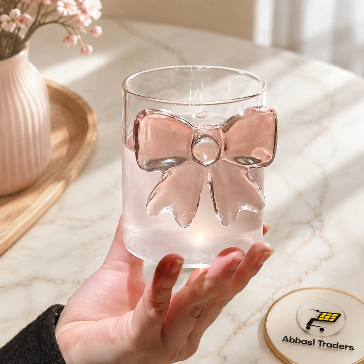 Cute Pink Bow Glass Cup – Coquette Aesthetic Drinking Glass (1 Pc)