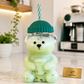 Cute Bear Barista Glass Tumbler with Lid & Straw