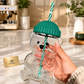 Cute Bear Barista Glass Tumbler with Lid & Straw