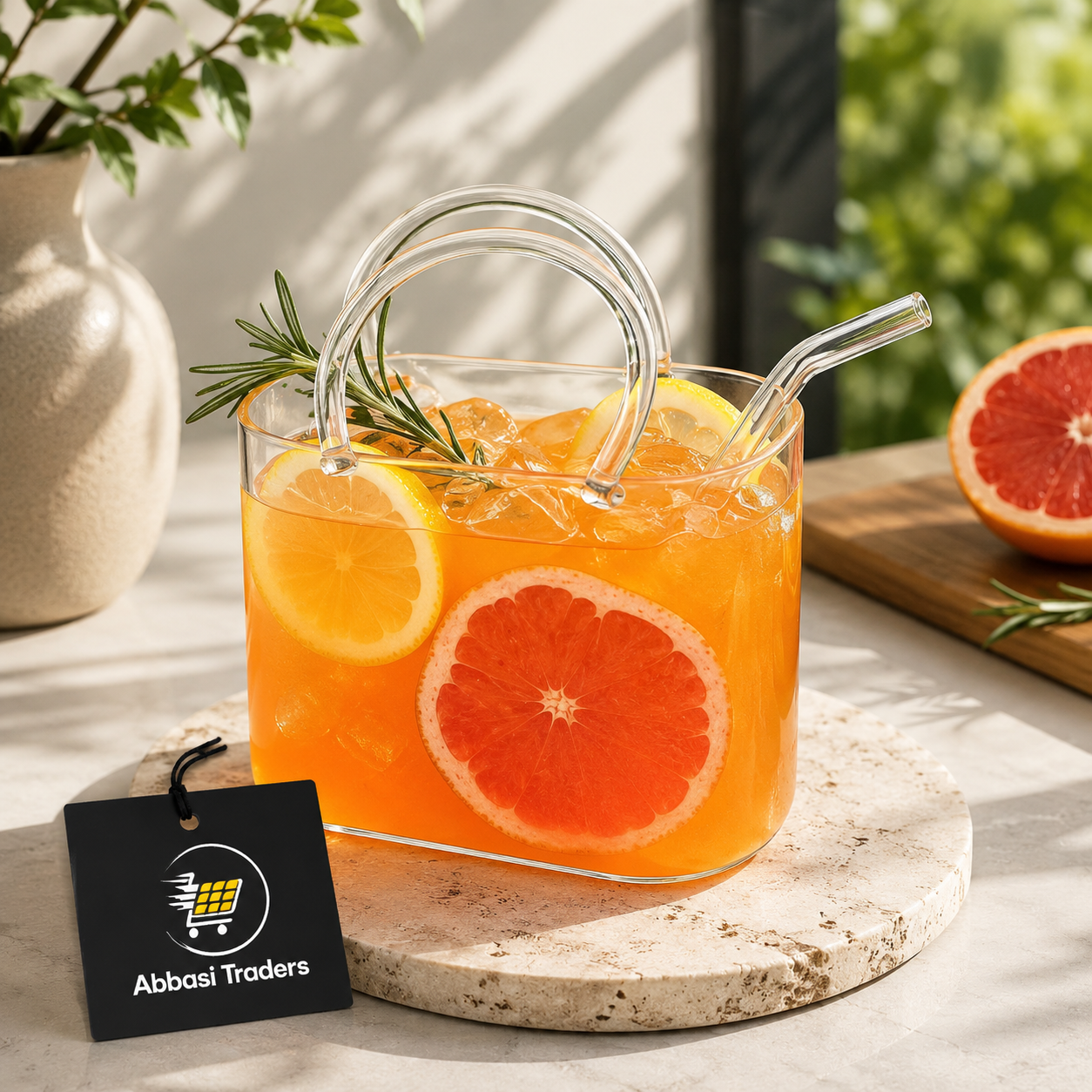 Glass Tumbler with Straw | Handbag Design for Cold Coffee & Juice 800ML