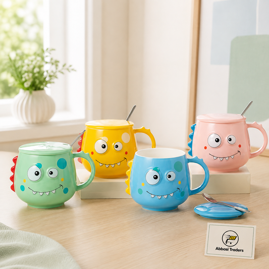 Cartoon Dinosaur Ceramic Coffee Mug with Lid & Spoon