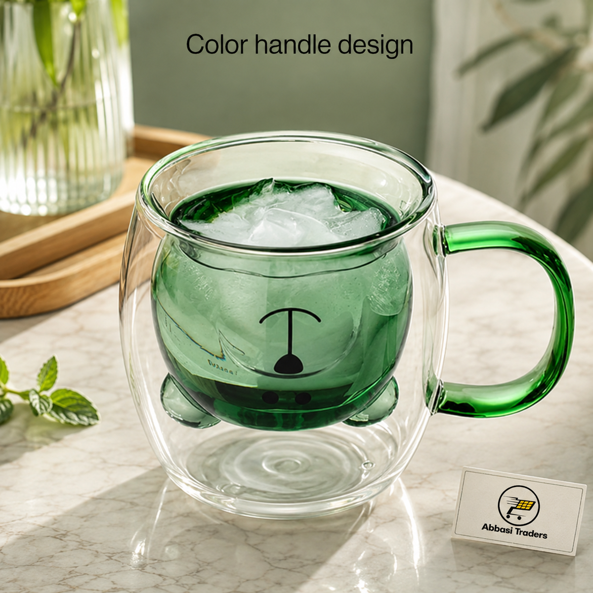 Cute Bear Double Wall Glass Coffee Mug with Handle – 250ml Random colors (1 piece)