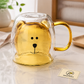Cute Bear Double Wall Glass Coffee Mug with Handle – 250ml Random colors (1 piece)