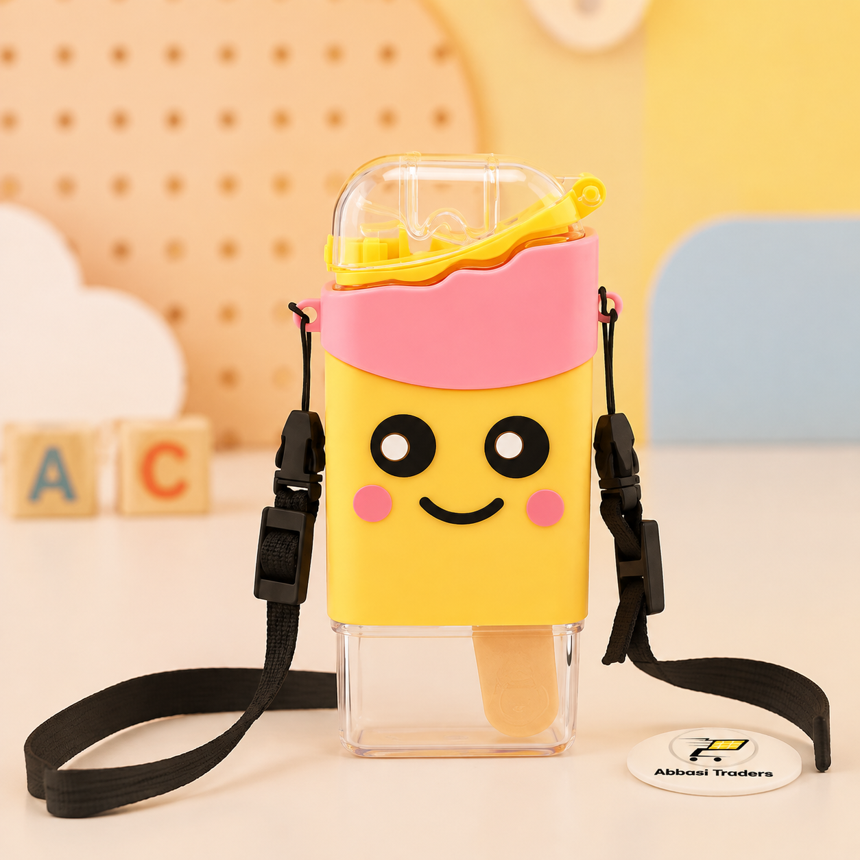 Ice Cream  Water Bottle with Straw & Hanging Strap