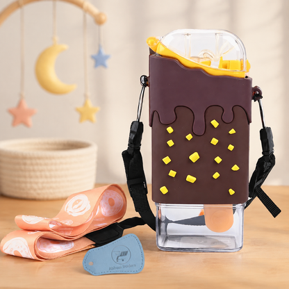 Ice Cream  Water Bottle with Straw & Hanging Strap