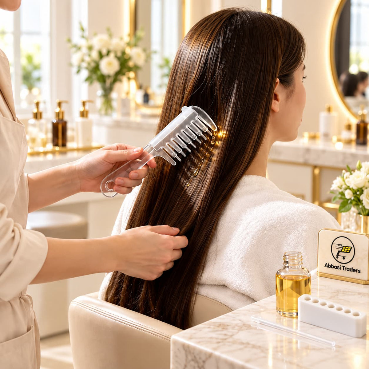 Hair Oil Applicator Comb with Oil Dispenser for Scalp Care