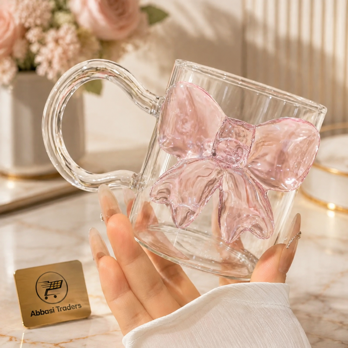 Cute Pink Bow Glass Cup – Coquette Aesthetic Drinking Glass (1 Pc)