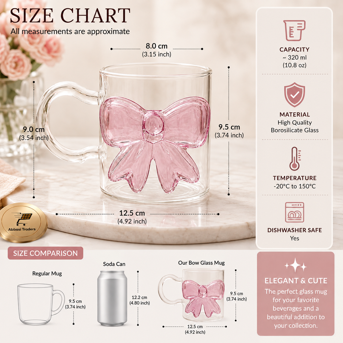 Cute Pink Bow Glass Cup – Coquette Aesthetic Drinking Glass (1 Pc)