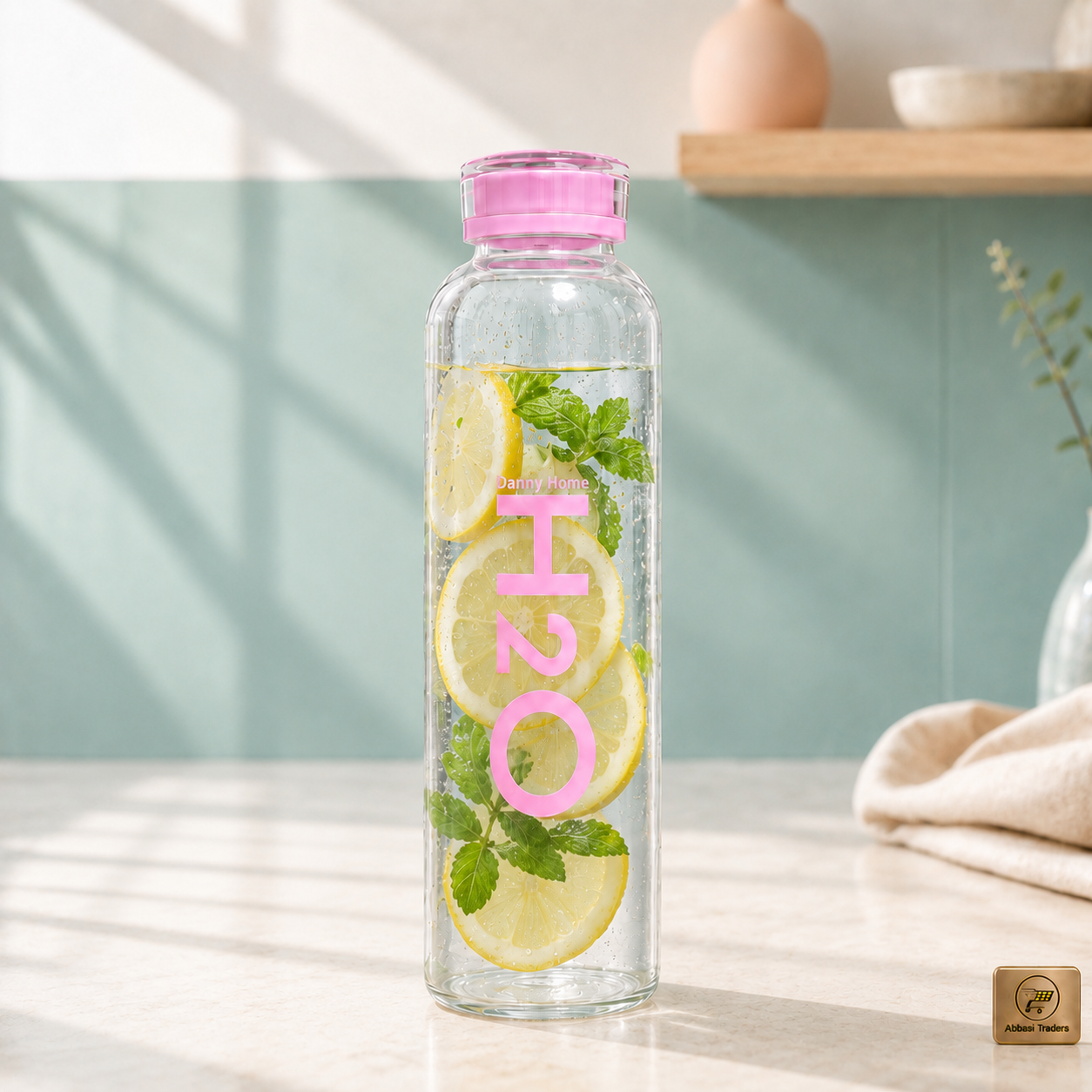 Danny Home Borosilicate Glass Beverage H2O Bottle, 750ml
