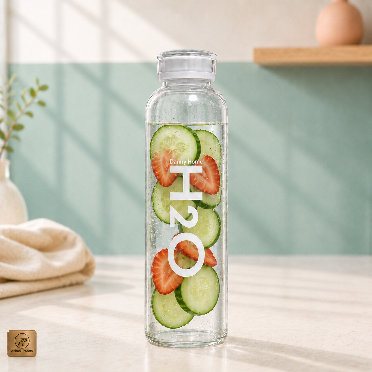 Danny Home Borosilicate Glass Beverage H2O Bottle, 750ml