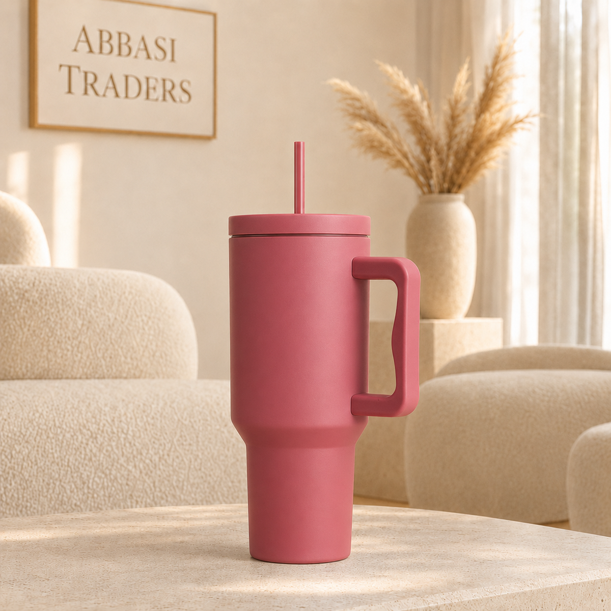 STAINLESS STEEL TUMBLER WITH HANDLE LEAK PROOF INSULATED TRAVEL MUG 40 OZ