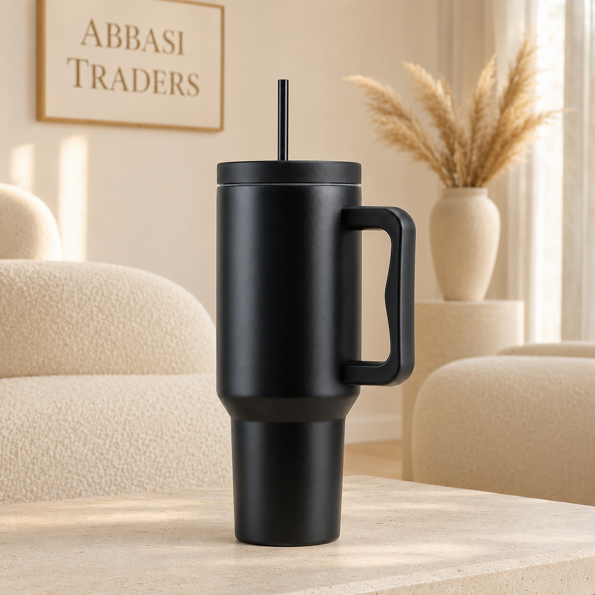STAINLESS STEEL TUMBLER WITH HANDLE LEAK PROOF INSULATED TRAVEL MUG 40 OZ