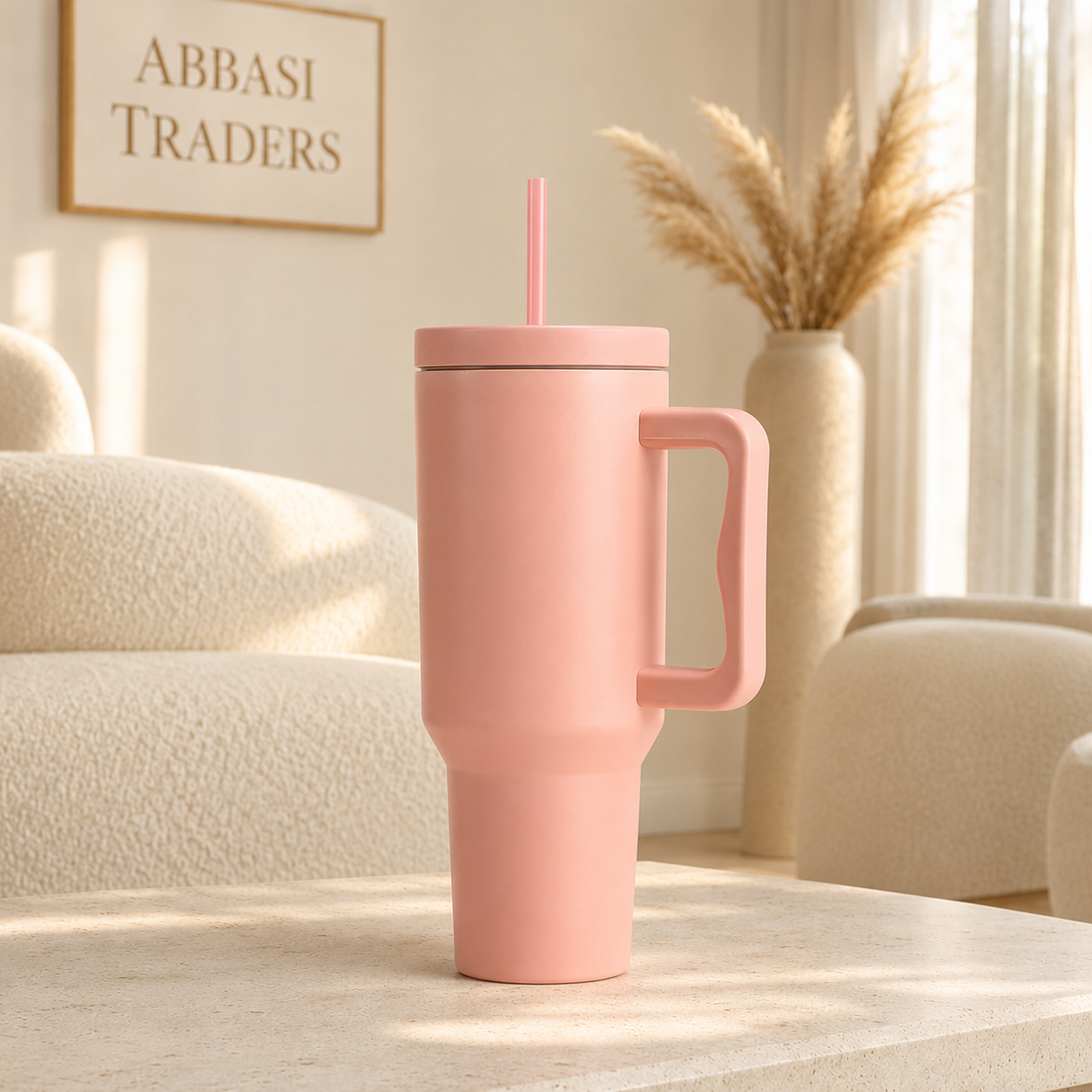 STAINLESS STEEL TUMBLER WITH HANDLE LEAK PROOF INSULATED TRAVEL MUG 40 OZ